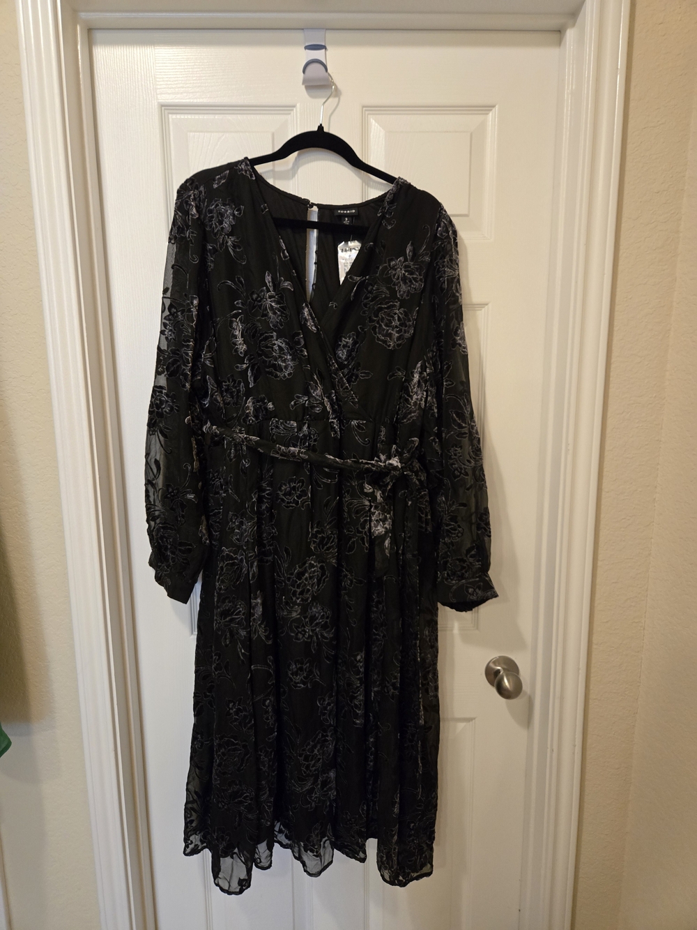 torrid Black Floral Wrap Maxi Dress with Sheer Sleeves